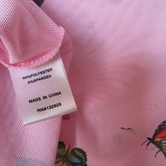 Superdown NWT "Ari" Pink Butterflies Sheer Mesh Long Sleeve T Shirt size XS - Picture 7 of 9